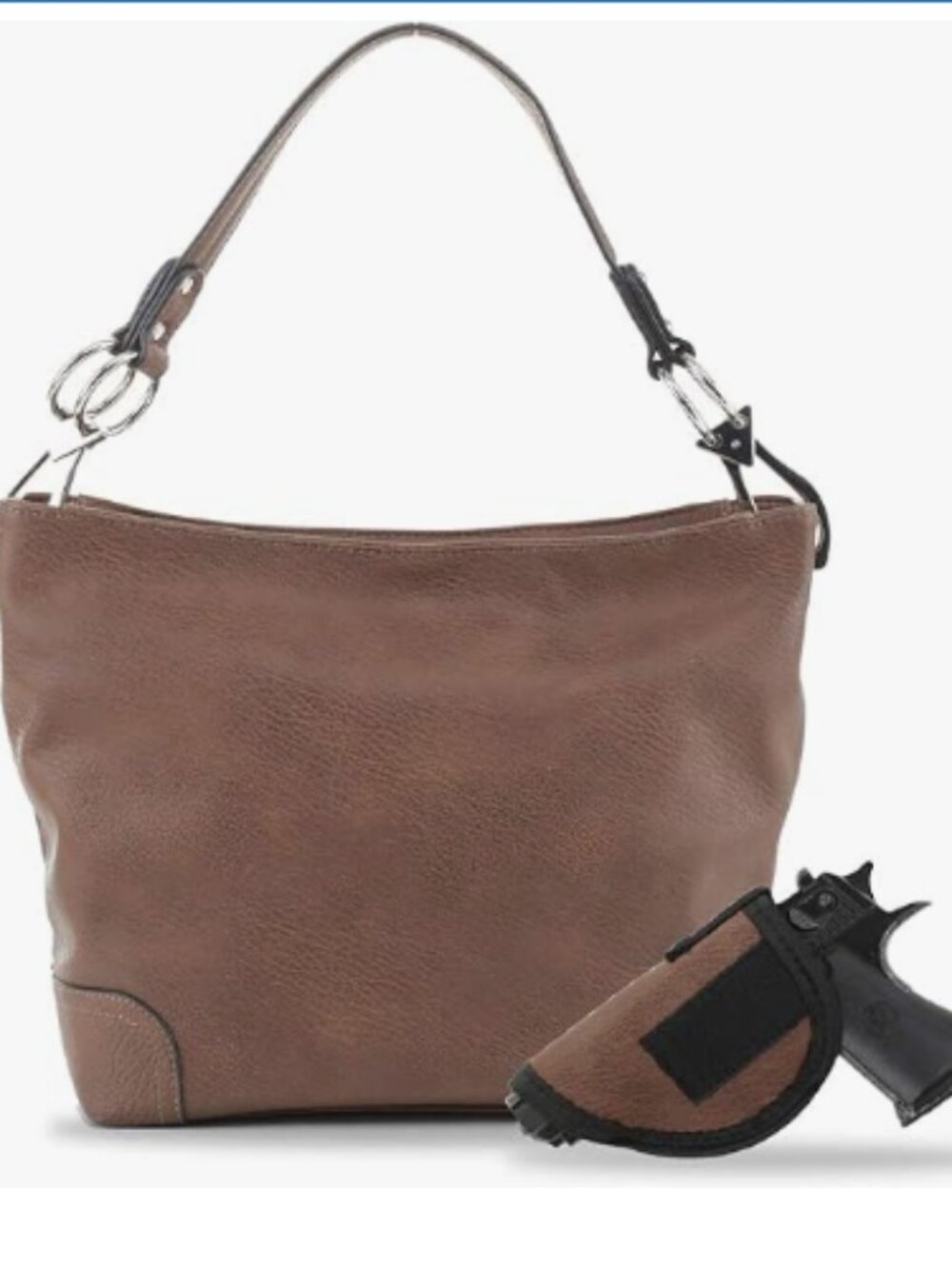 Lidia Concealed Carry Lock & Key Hobo Handbag - Brown Faux Leather